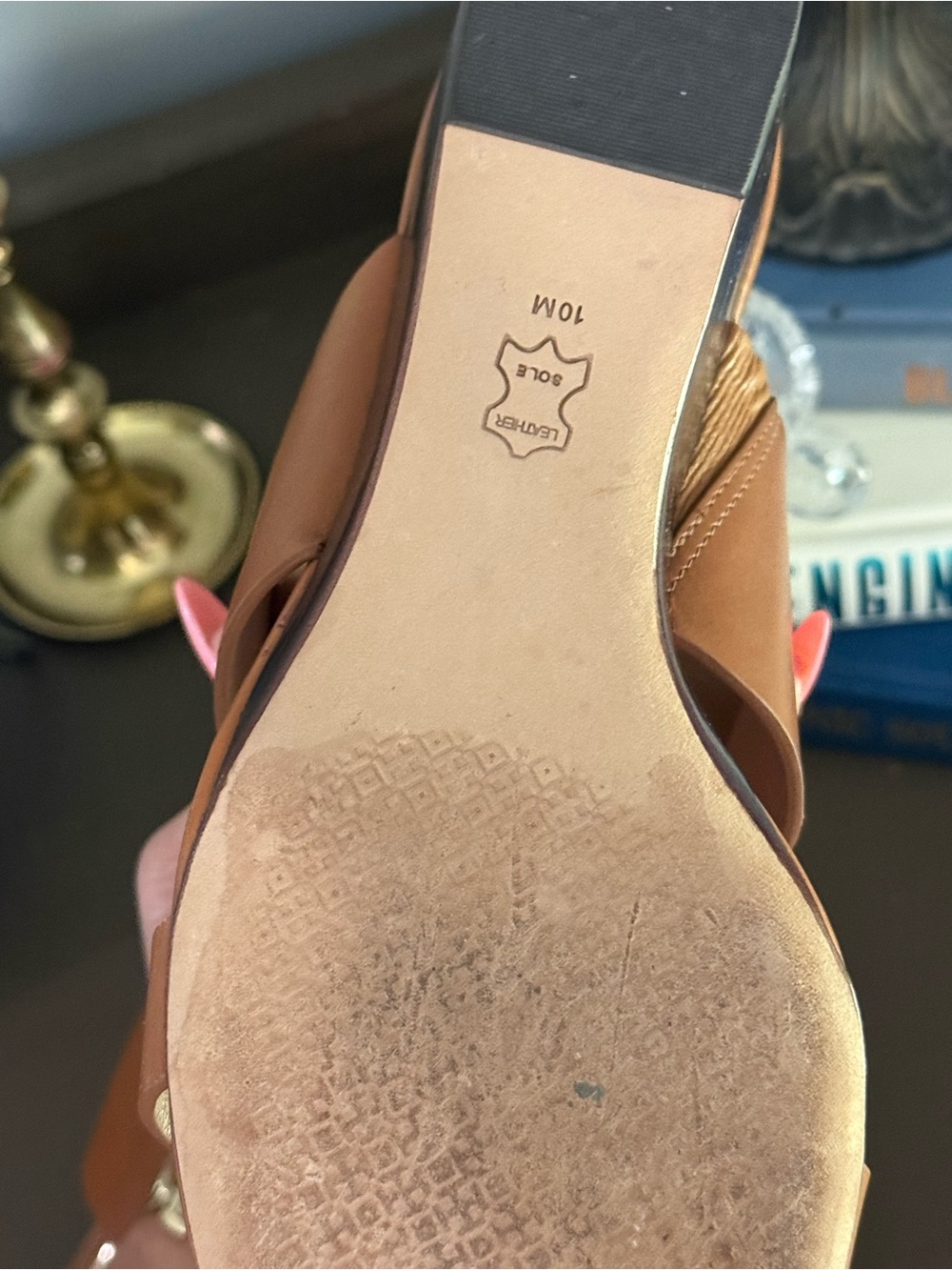Tory Burch Miller Gold Logo 65mm Leather Wedge Sandals Tan Brown Women’s 10M - Picture 10 of 11